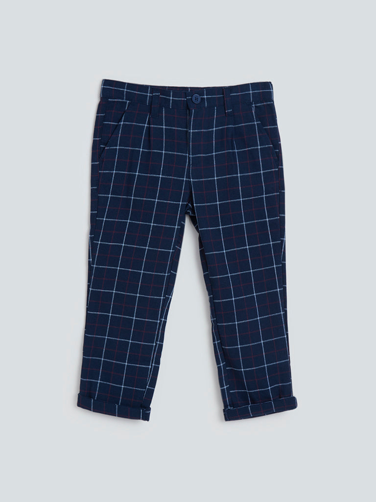 Shop HOP Kids Navy Checked Trousers Online  Westside