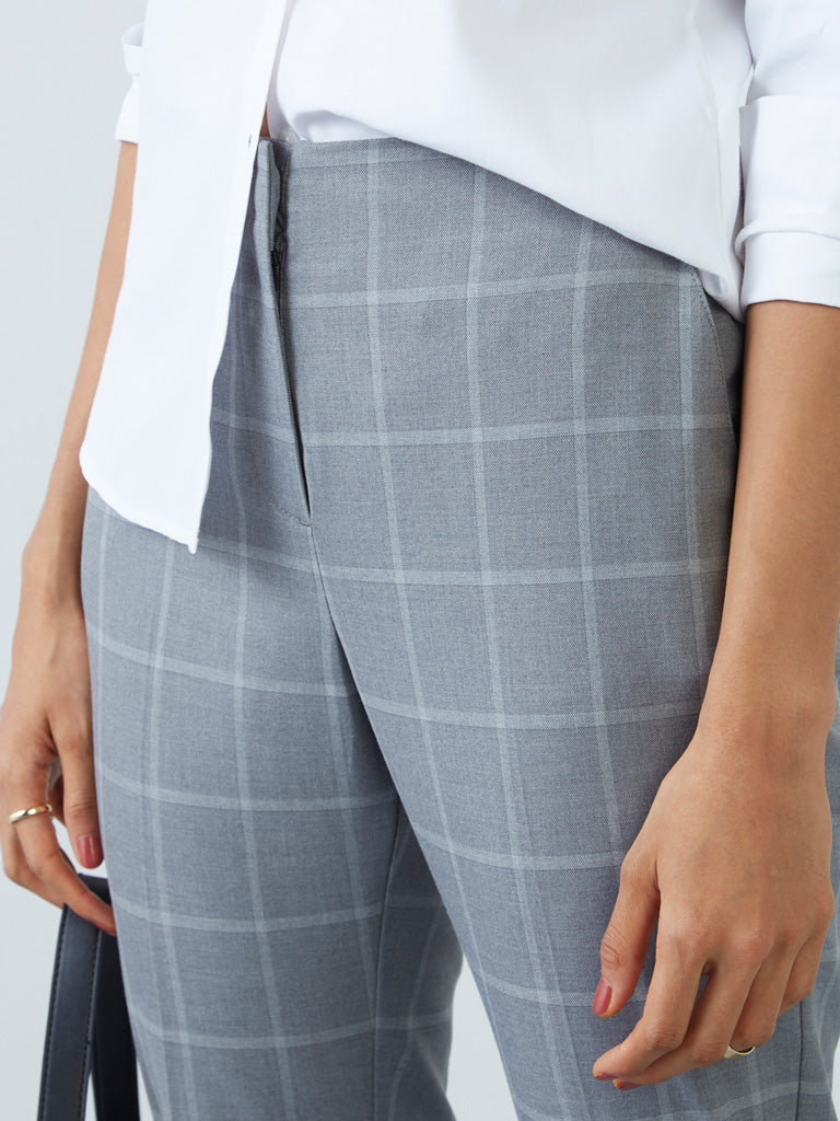 Ladies Murcia Wool Blend Checked Trousers pull on style