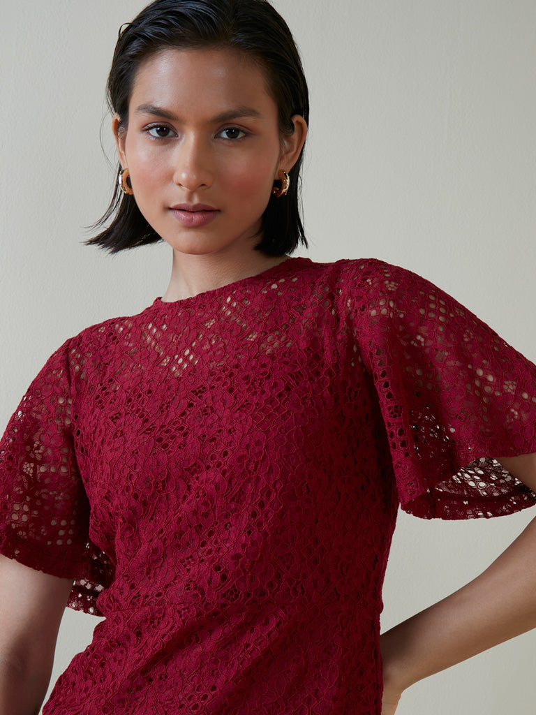 maroon lace top