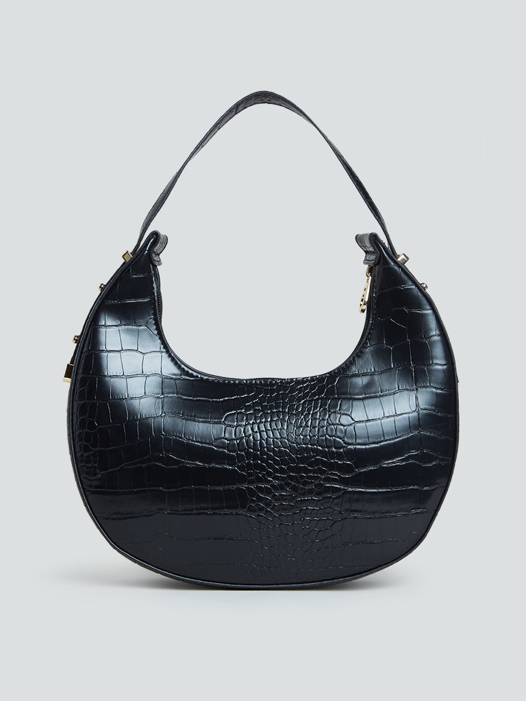 Aliza Shoulder Bag (Black Croc) by Billini