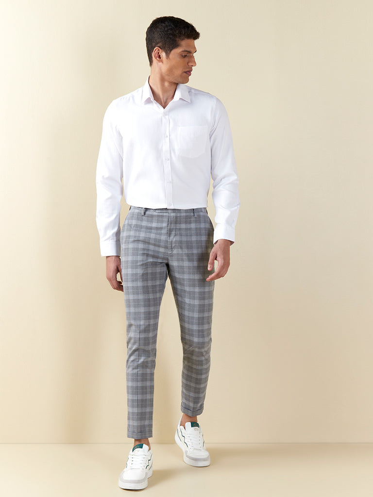 Sojanya Since 1958 Mens Cotton Blend Royal Blue  Blue Checked Formal  Trousers