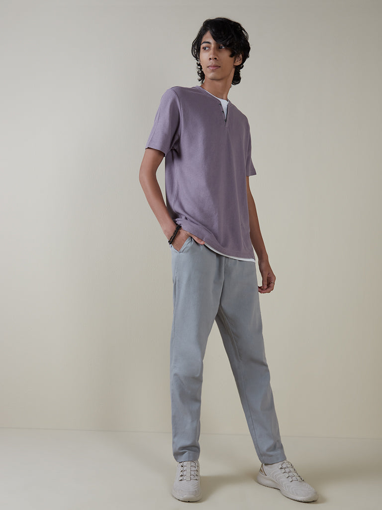 Tall mens grey tshirt  navy trousers outfit for SpringSummer