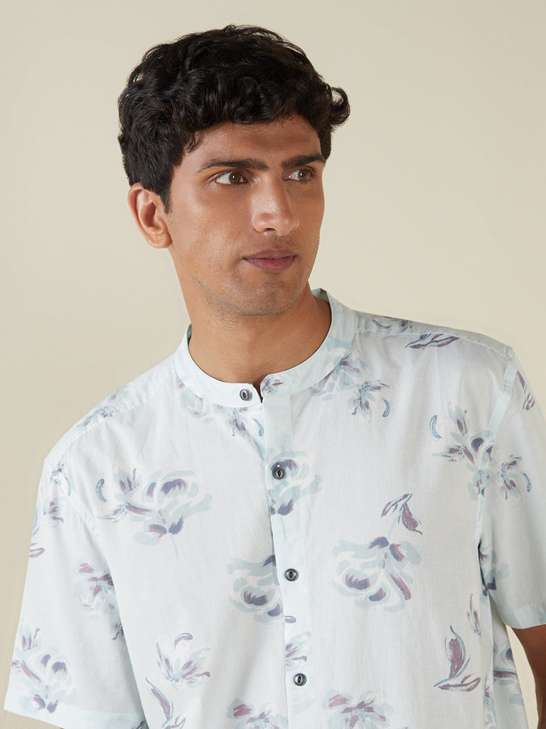 ETA Light Blue Floral Pattern Resort-Fit Shirt