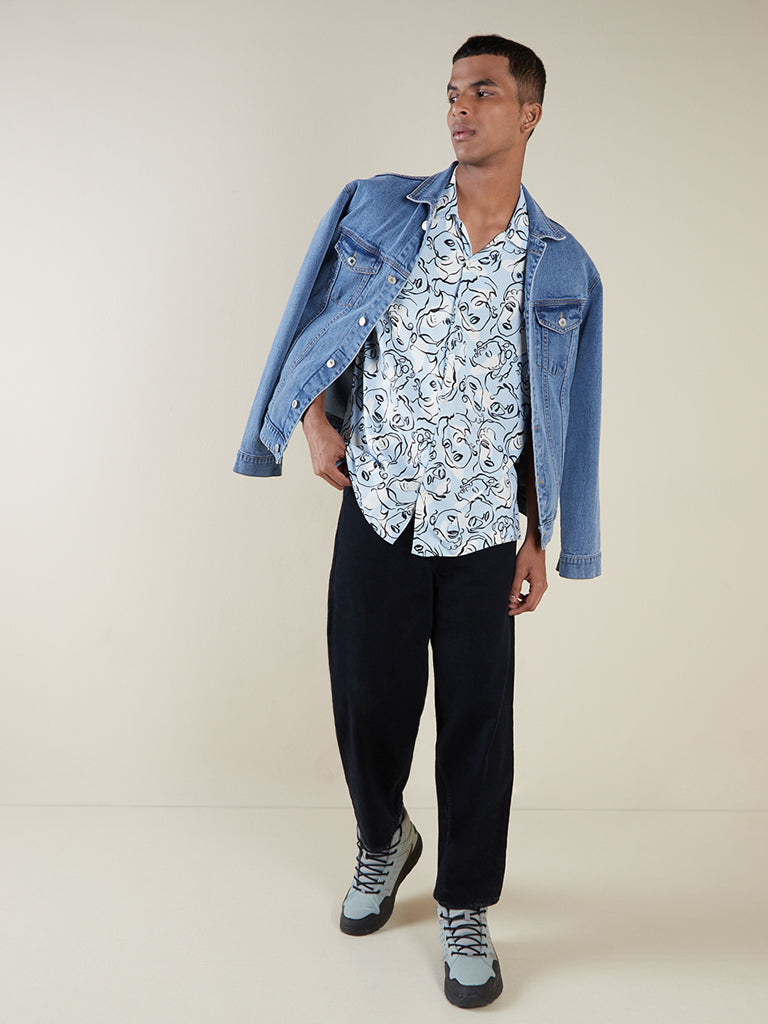 Shop Nuon White And Blue Relaxed Fit Shirt Online – Westside