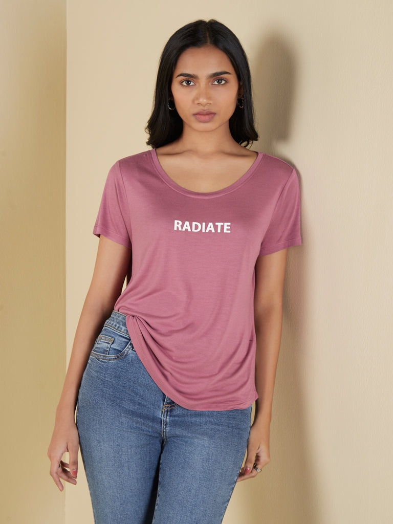 Shop LOV Mauve Text-Printed T-Shirt Online – Westside