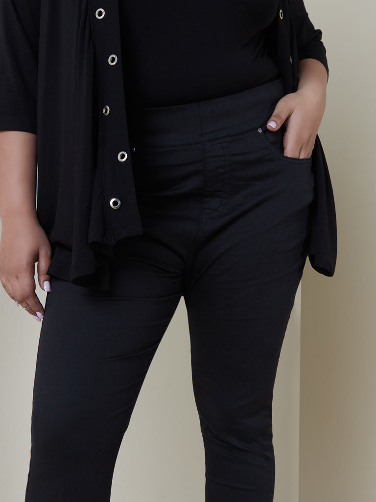 In The Style Plus x Liberty slinky wide leg trouser coord in black  ASOS