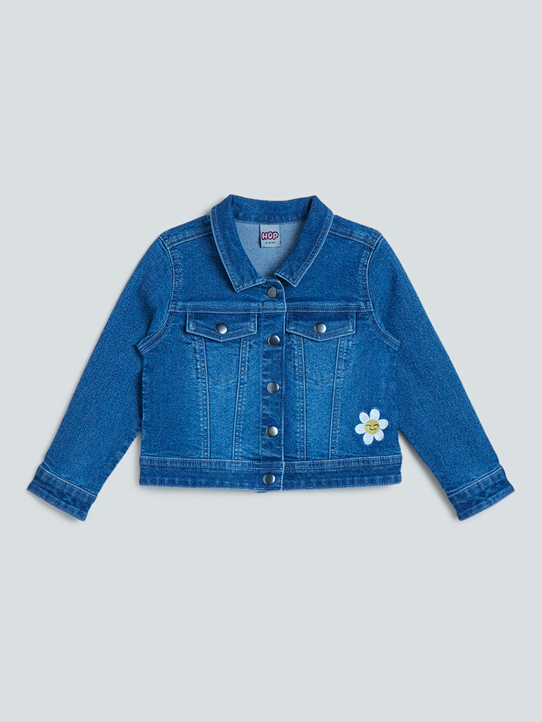 HOP Kids Blue Sunflower Design Denim Jacket