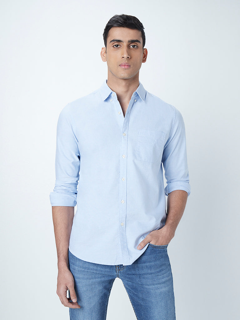 Buy Navy Blue Denim Shirt Online In India | One Friday World