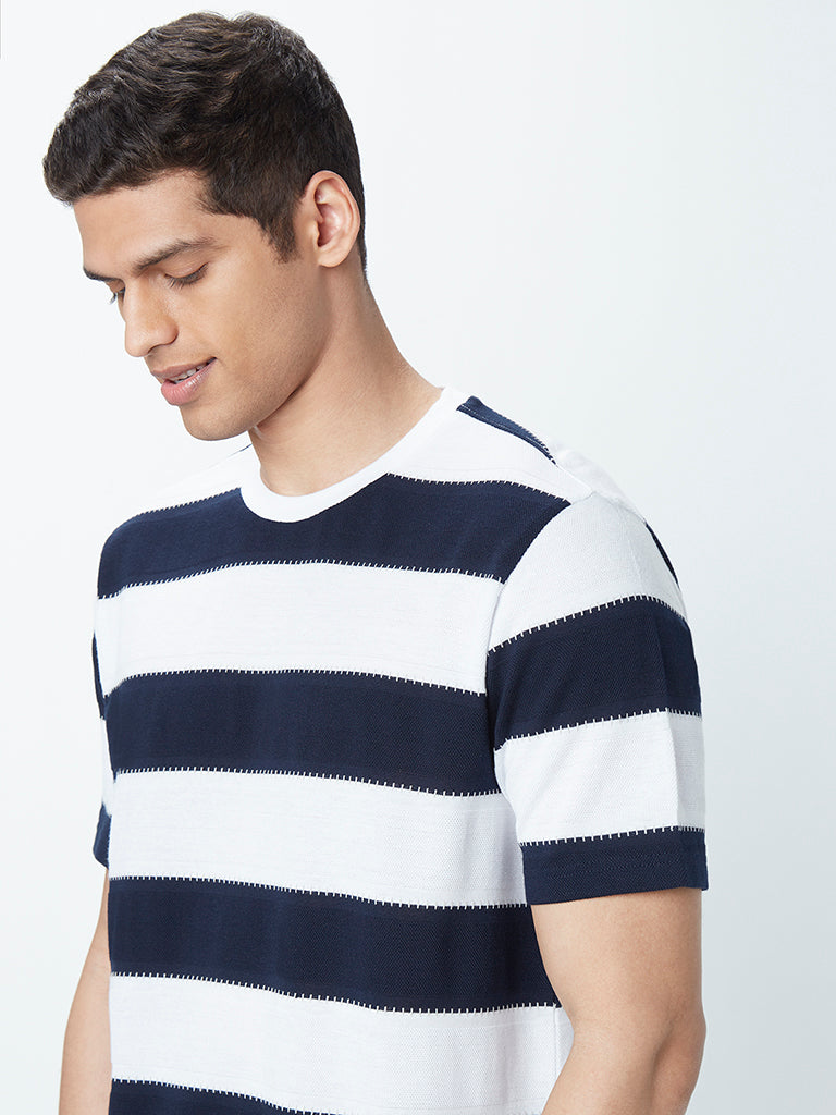 Shop Y&F Striped Sky Blue T-Shirt Online – Westside