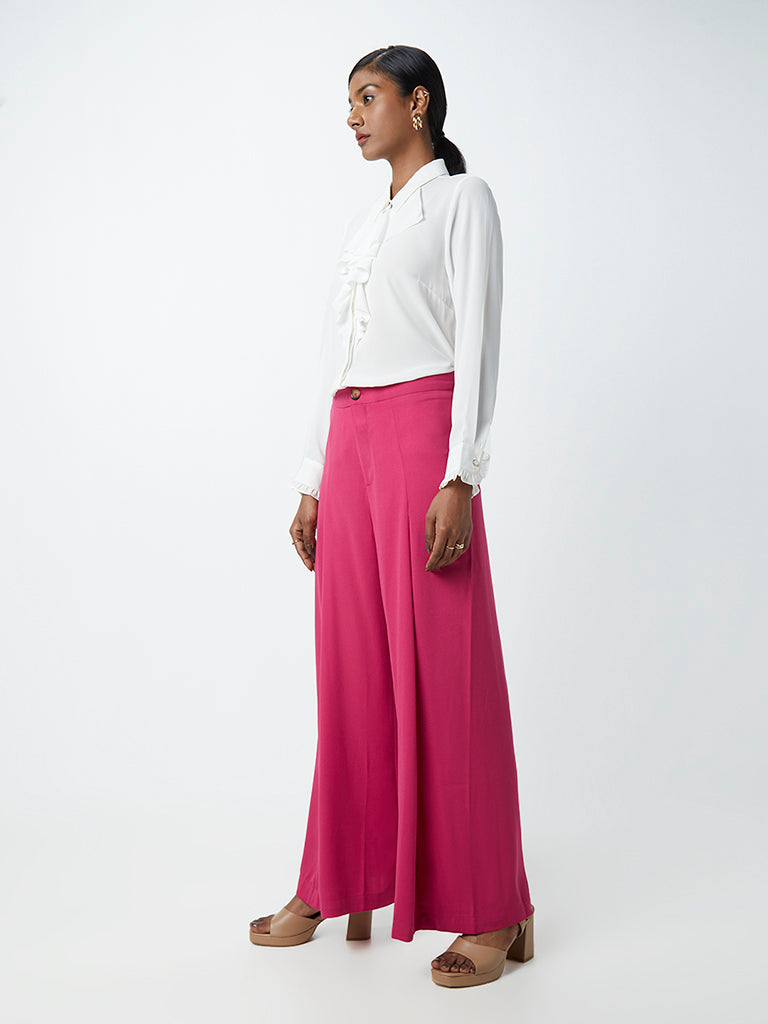 Buy Mati Pink Cotton High Waisted Trouser Online  Aza Fashions