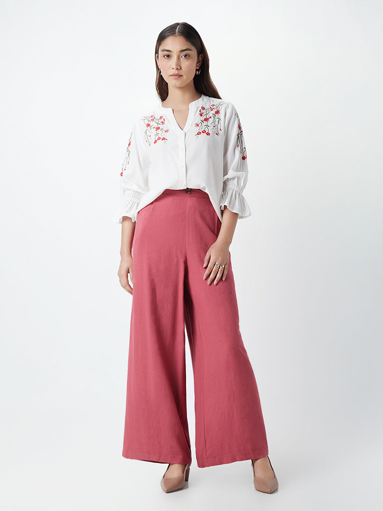 Bright Pink Linen Blend Formal Wide Leg Trousers  New Look