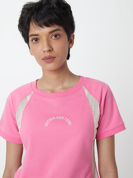 Shop Studiofit Pink Mesh-Detailed T-Shirt Online – Westside