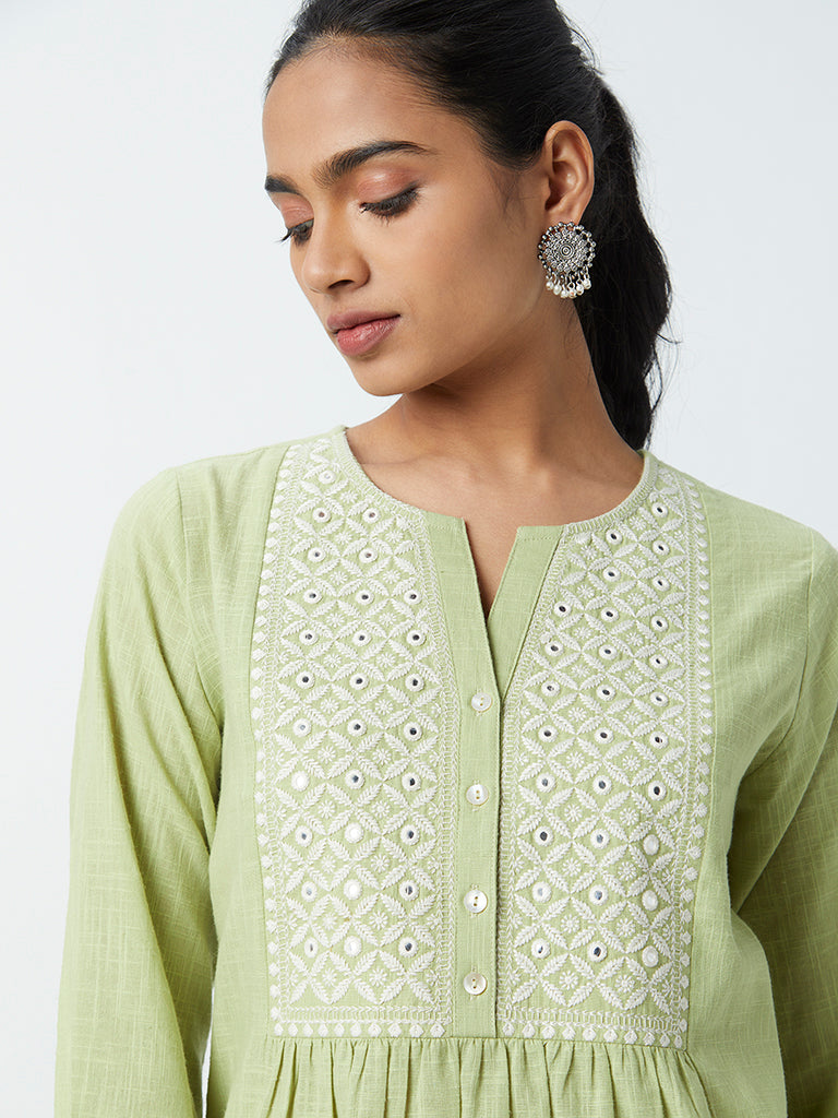 Noor Hand Embroidered Chikankari Long A-Line Kurti for Women- Lavender -  House Of Kari (Chikankari Clothing)