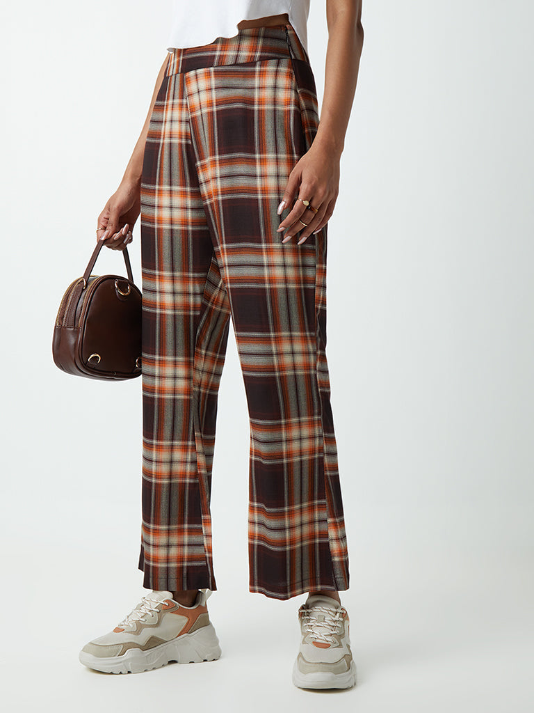 Trendy Check Trouser for girls and women stretchable with elasticated  waist Trousers  Pants