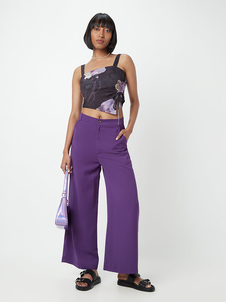 Buy Popwings Regular Fit Lavender Solid Midrise Trouser  Lavender  Stretchable Self Design Pintex Wide Leg Trouser for Women Online at Best  Prices in India  JioMart