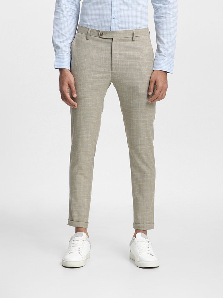 Shop WES Formals Checked Beige Trousers Online  Westside