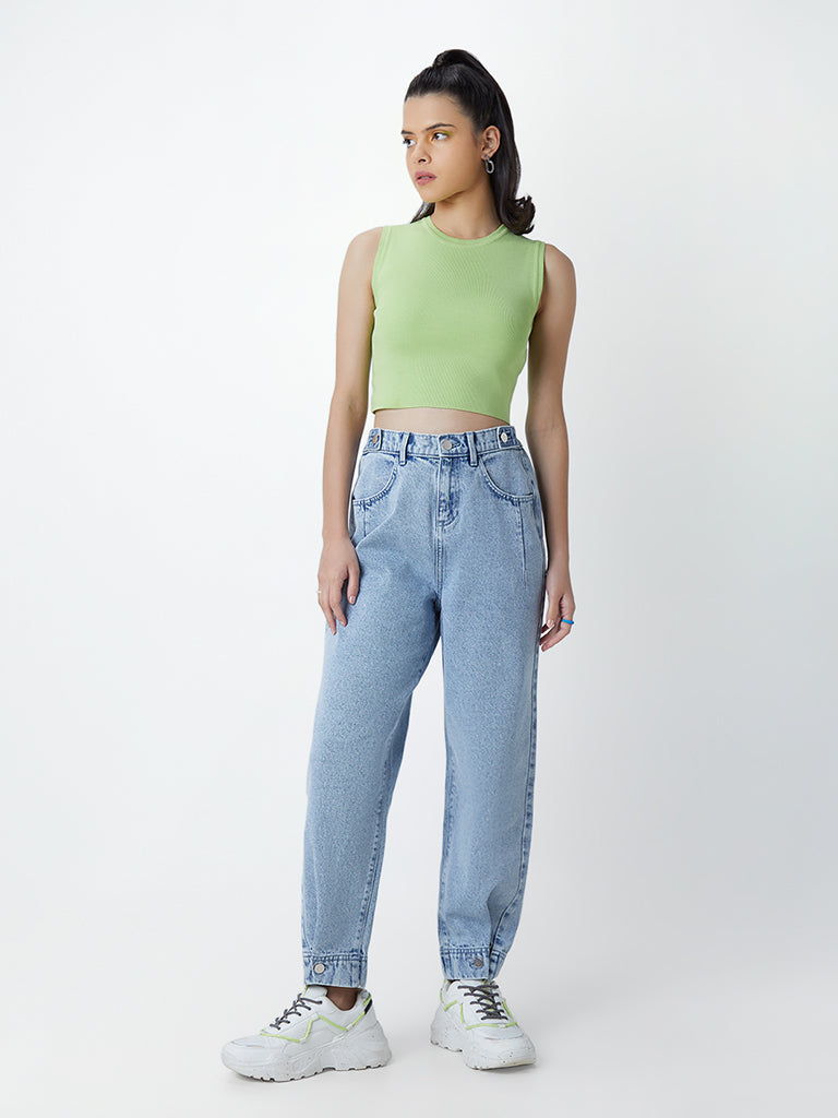 Buy Women Blue Solid High Rise Denim Parallel Trousers  Trousers for Women   Sassafrasin