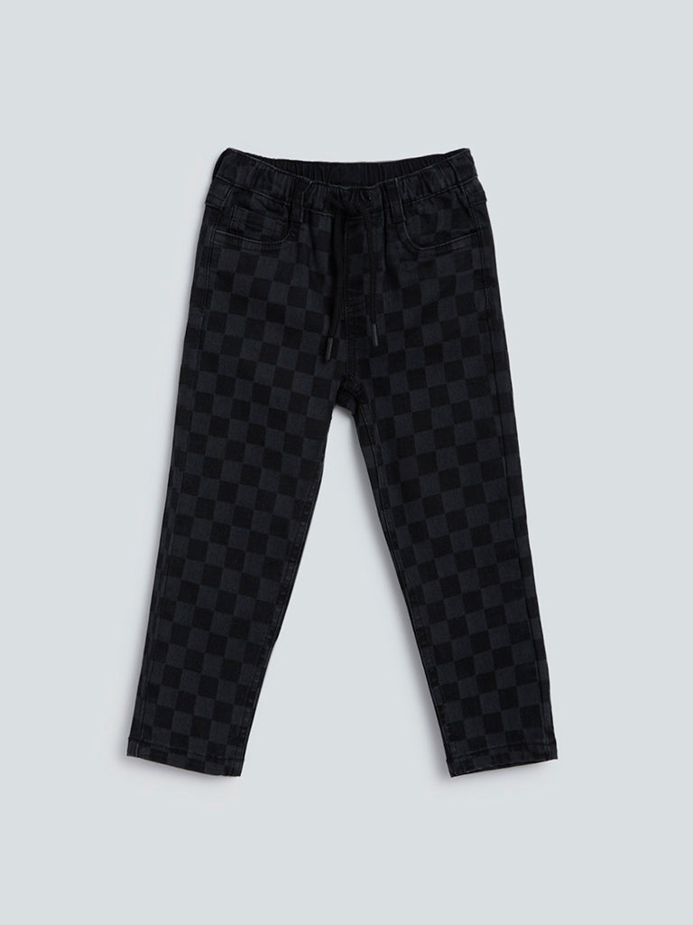 Kids Black Color Cotton Track Pant