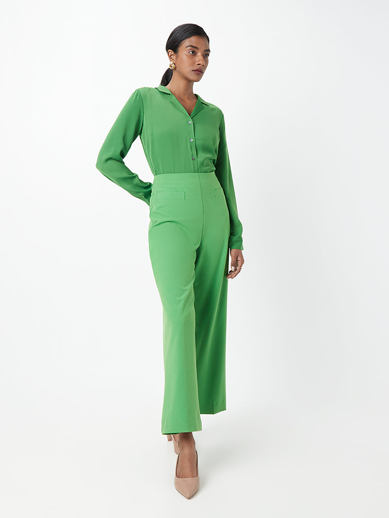 Green Wide Leg Tailored Trousers  New Look