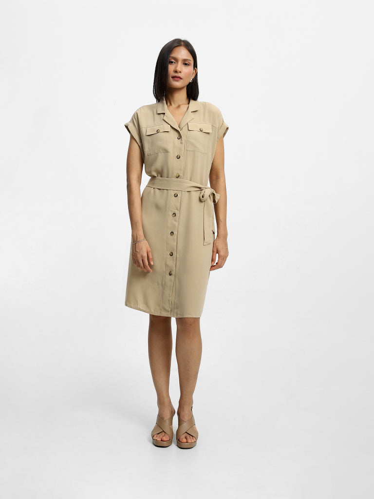 25% OFF on Marks & Spencer Women Beige Embellished A-Line Dress With Puff  Sleeves on Myntra | PaisaWapas.com