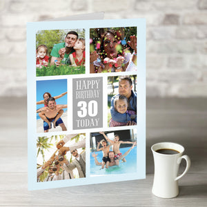 Happy Birthday 6 Photo Upload Card with Editable Age - Hexcanvas