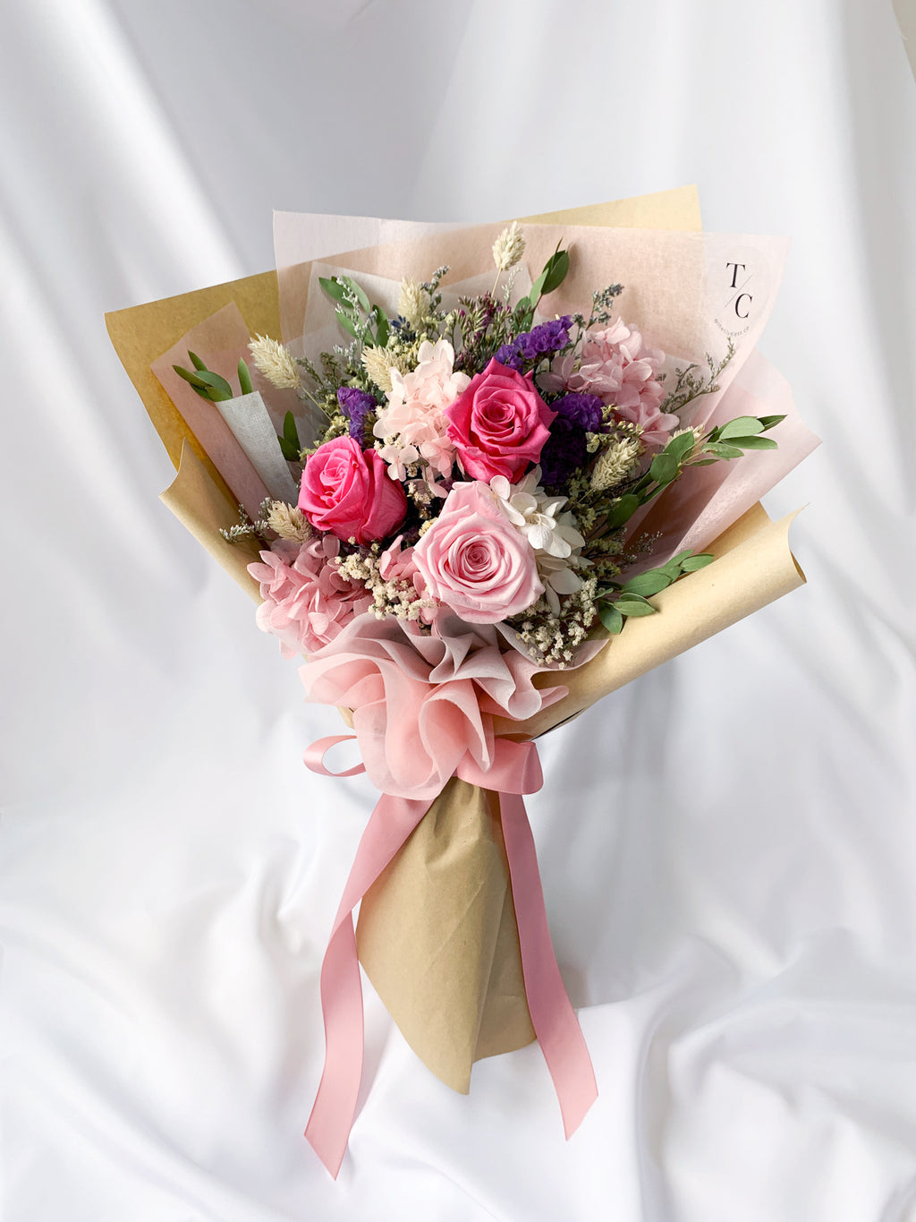 Single flower without withered big rose gradient pink Korean style bouquet  - Shop Atelier Paloya Dried Flowers & Bouquets - Pinkoi