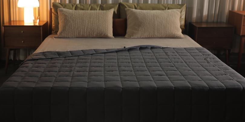 Dark Grey Couples Weighted Blanket On Bed