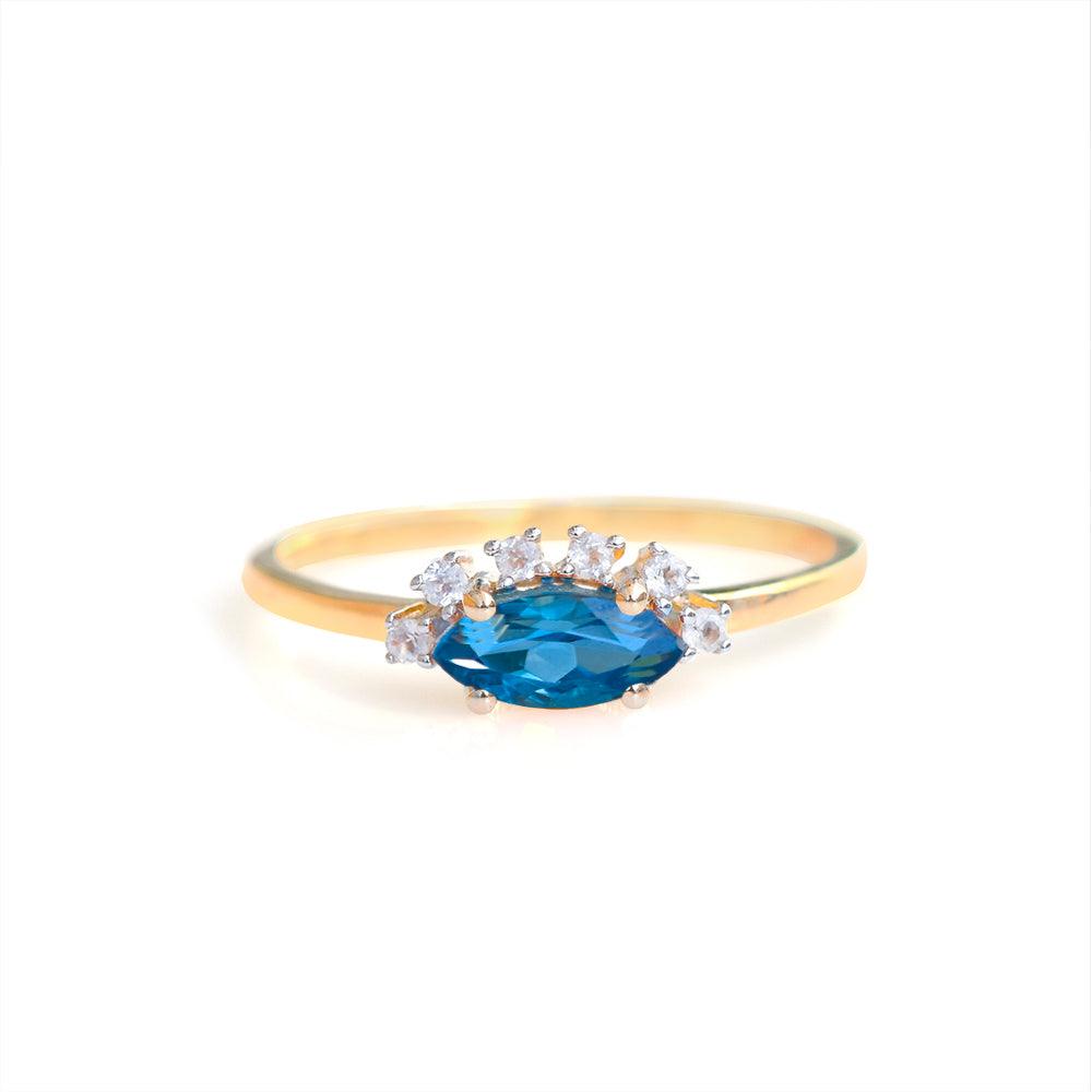 14k Diamond Sapphire & White Topaz Engagement Ring R1939 - Anzor Jewelry