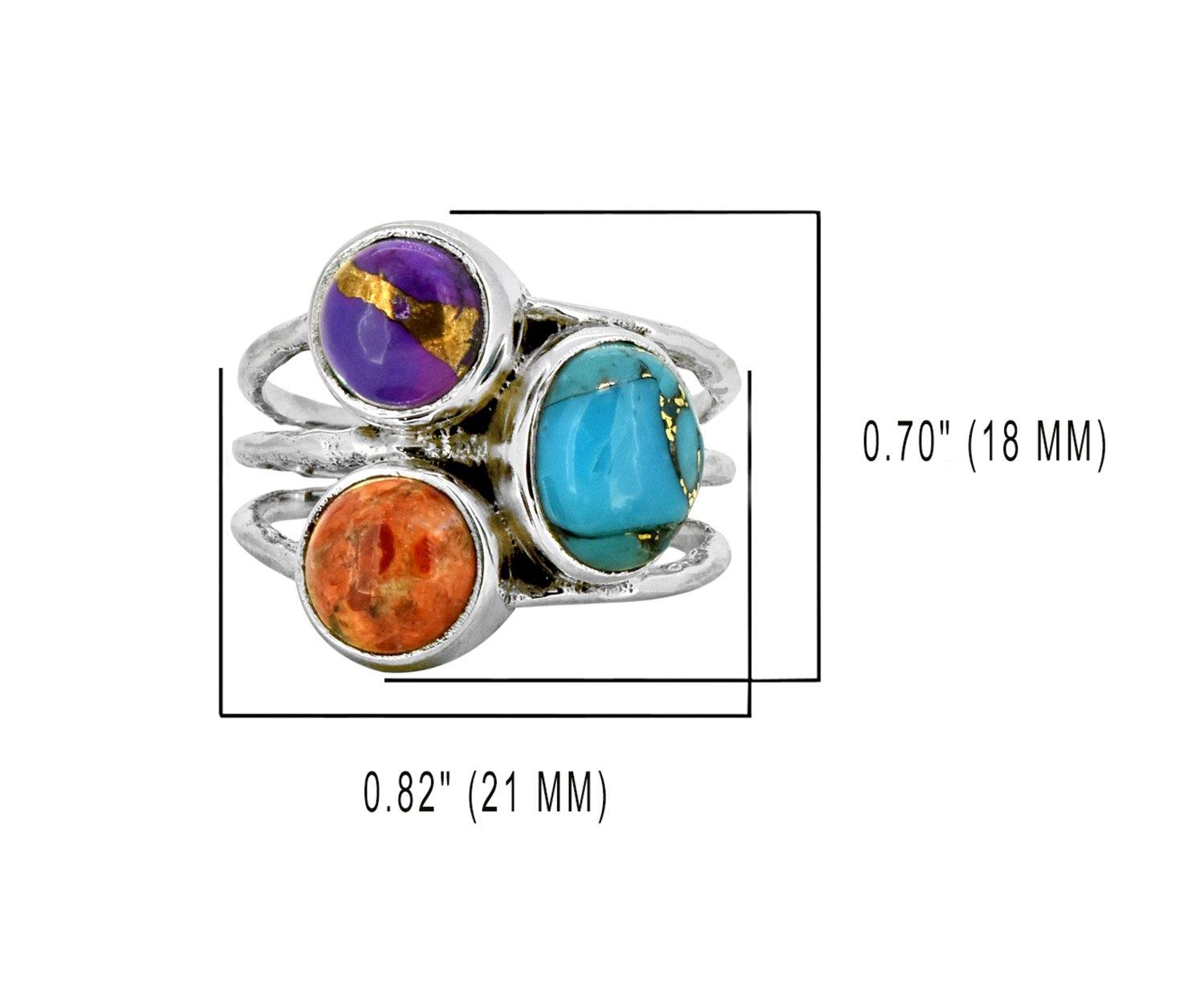 Tri Color Copper Turquoise Solid 925 Sterling Silver Designer Ring Jewelry - YoTreasure