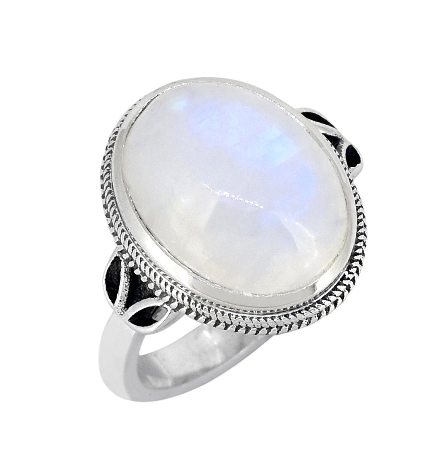 Buy Rainbow Moonstone 925 Sterling Silver Leaf Design Ring