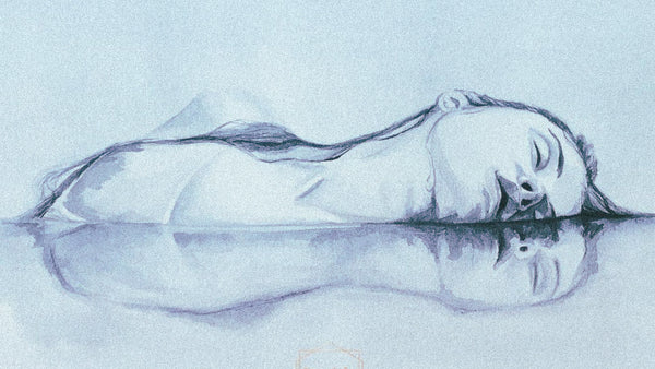 An illustration of a woman lying down, a concept of dreaming and dream herbs.