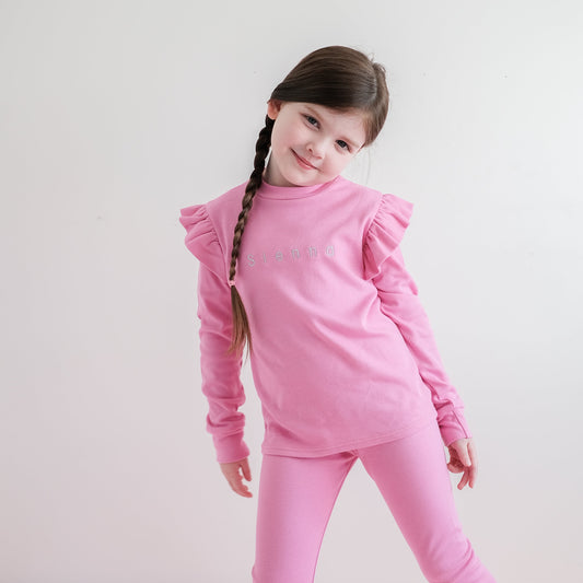 Dusky Pink Ribbed Lounge Long Sleeve Flutter T-Shirt & Leggings Set (M –  Millie & Blake