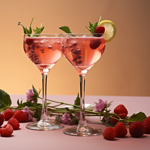 The Berry Brit, featuring two red spritzers garnished with raspberries, a lemon slice, and mint leaves