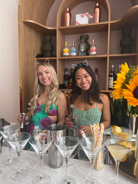 Two Women Enjoying a Stylish Hen Party and Cocktail Making Class at Oh La La!