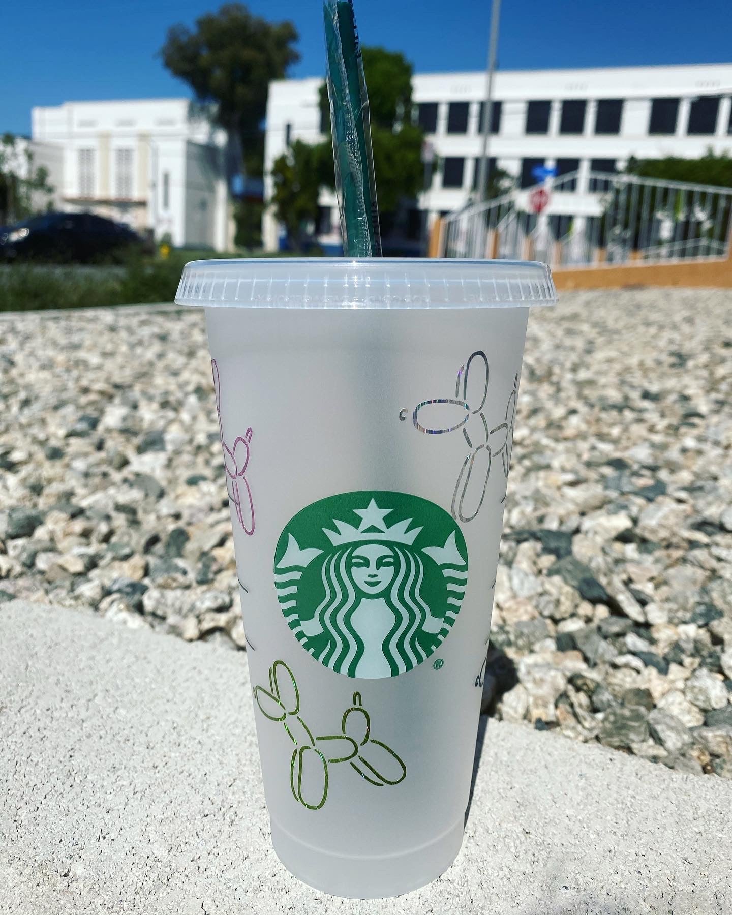 Pastel Balloon Animal Cup, Starbucks Cold Cup with Straw, Cold Cup