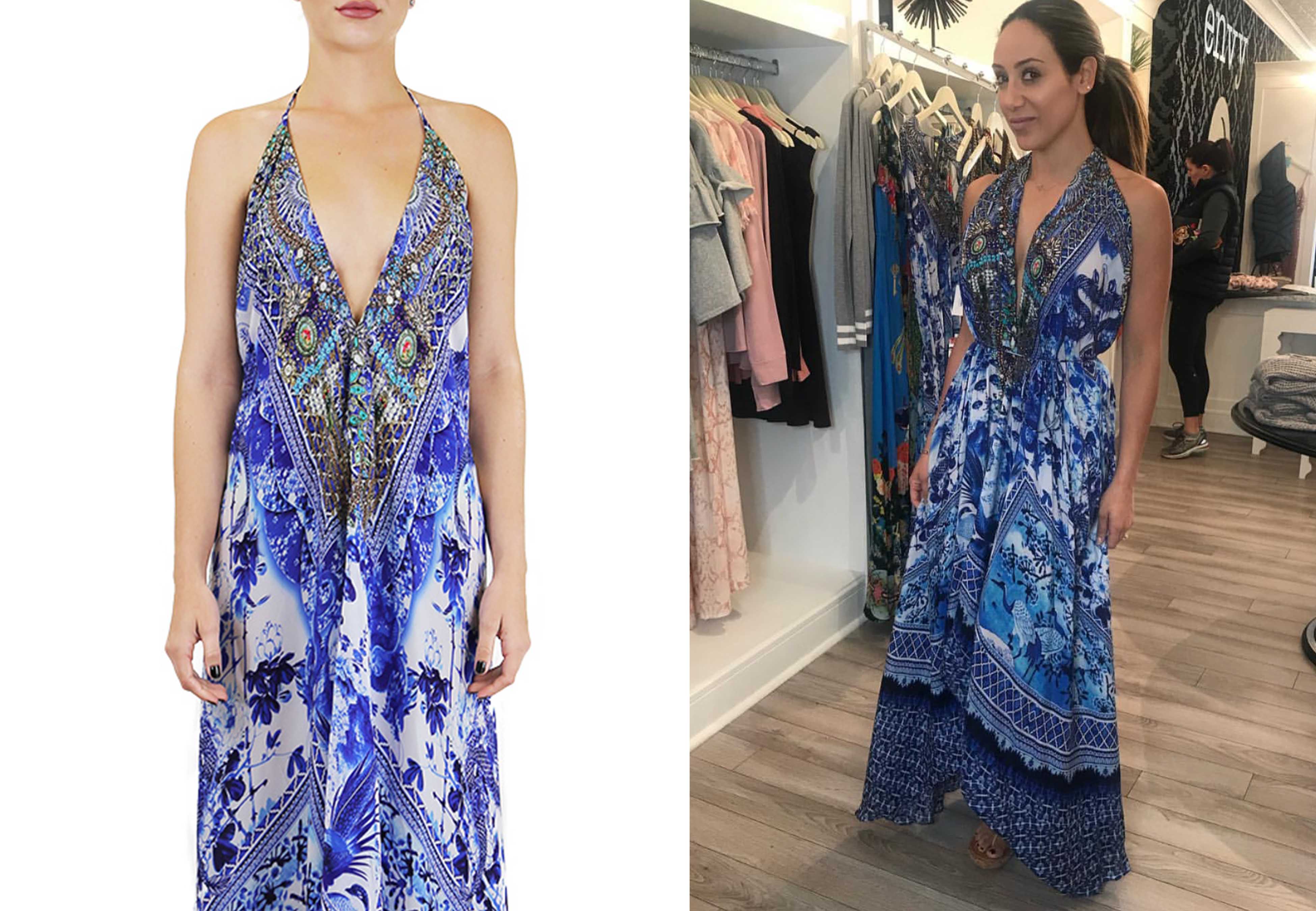 China blue and white maxi dress on Melissa Gorga