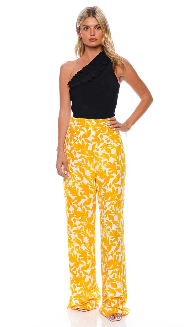 Rebecca Vallance Limoncello Yellow Silk Wide Leg Pants