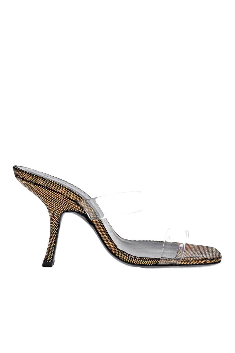 BY FAR Clara Disco Bronze Hologram Leather Heel