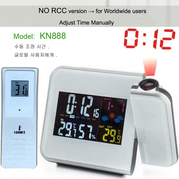 Digital Projection Alarm Clock Weather Station With Temperature Thermometer Humidity Hygrometer Bedside Wake Up Projector Clock Wizwack