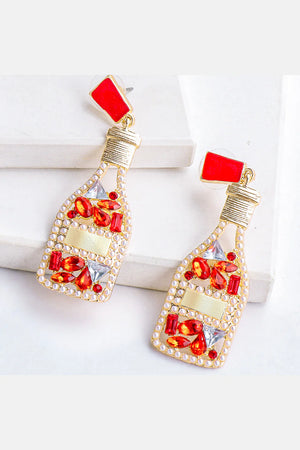 Red Champagne Bottle Rhinestone Earrings - Sugar Boutique KC
