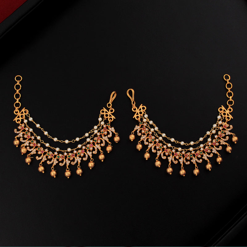 Golden Heavy Earrings With Hair Chain For Women at Rs 690set in Delhi   ID 20067302333