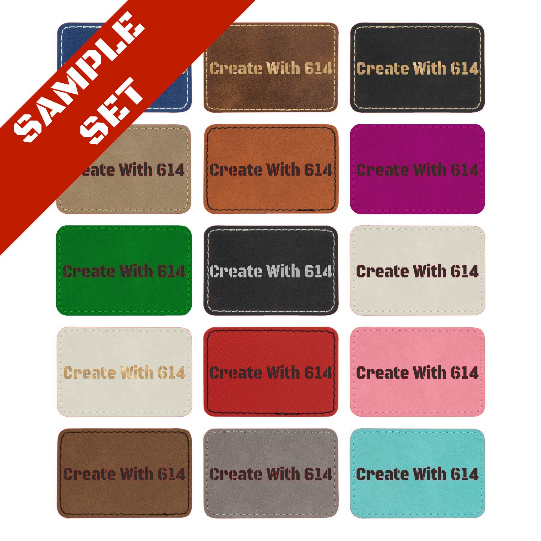 Laserable Leatherette 3" x 2" Rectangle Patch with Adhesive Sample Set