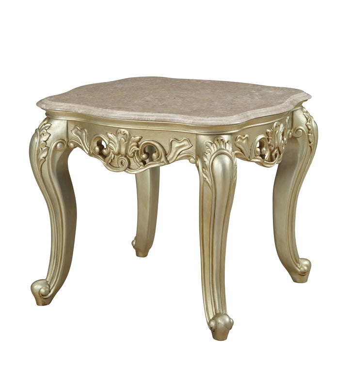 ACME Gorsedd End Table w/Marble Top, Marble & Antique White