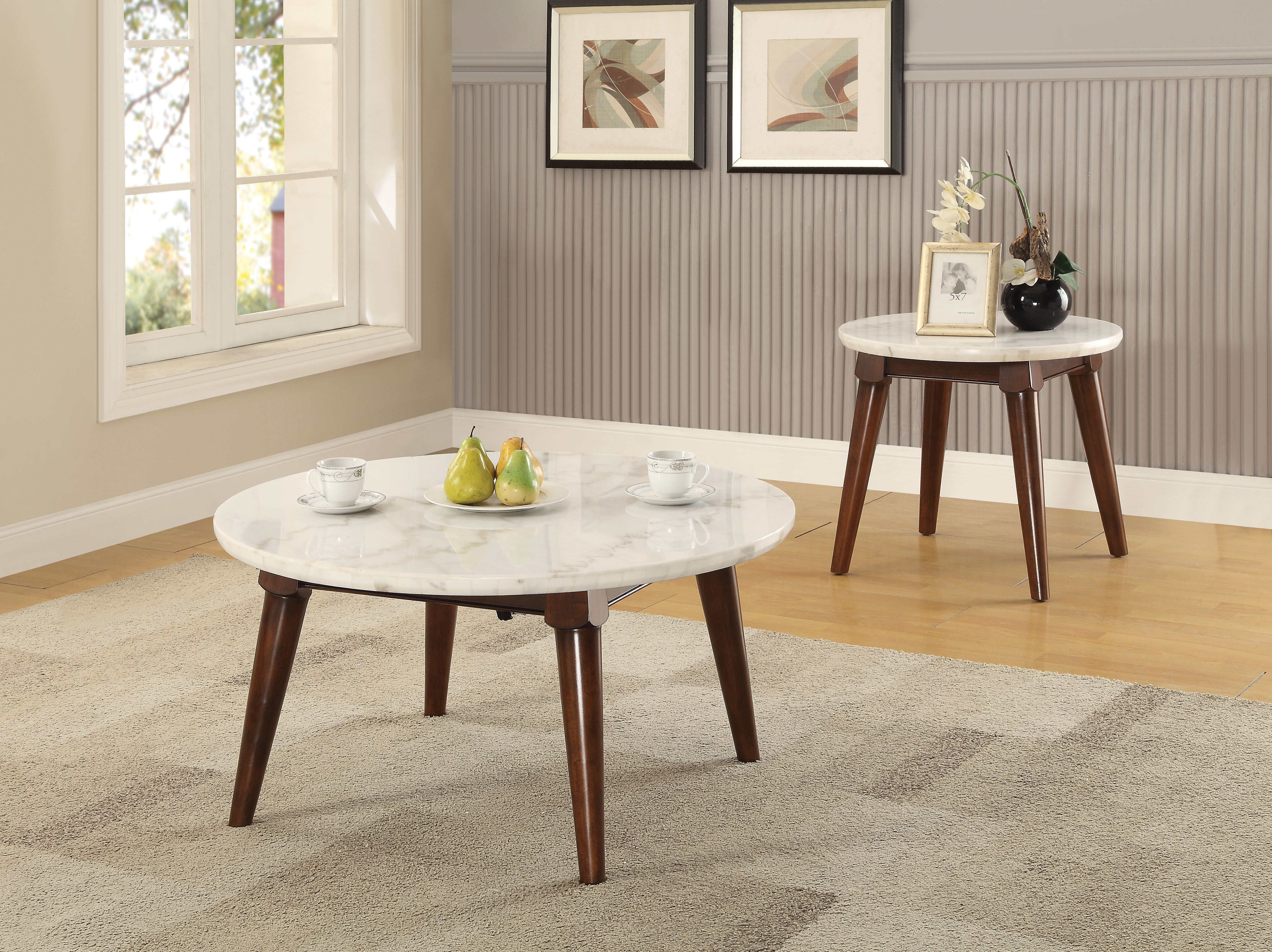 ACME Gasha Coffee Table, White Marble & Walnut