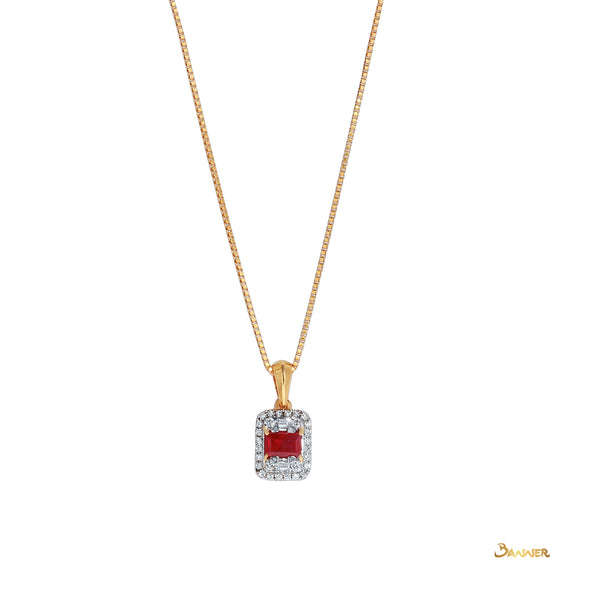 Emerald-Cut Ruby And Diamond 2-Step Halo Pendant – Banner Gems And Jewellery