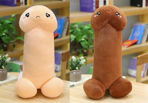 A sad look on a penis plushie in pink and in black