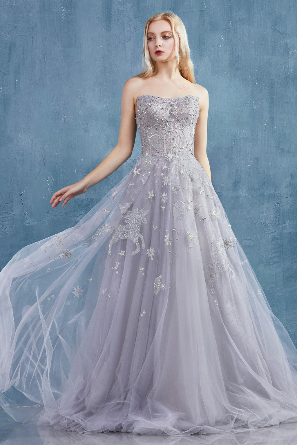 Sweetheart Embroidered Tulle Strapless Gown With Corset Back by Andrea ...