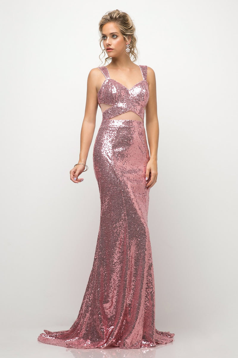 MyFashion.com - Fitted sequin gown with illusion cut outs and open back.(UE007) - Cinderella Divine promdress eveningdress fashion partydress weddingdress 
 gown homecoming promgown weddinggown 