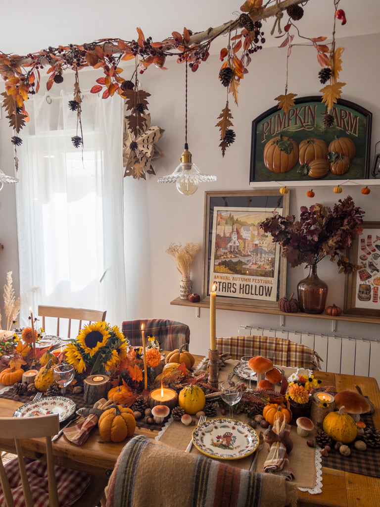 Branche de bouleau décorée pour l'automne