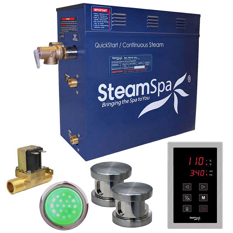 SteamSpa Indulgence 12 KW QuickStart Acu-Steam Bath Generator Package with Built-in Auto Drain in Brushed Nickel